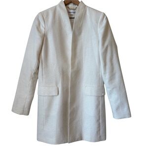 Calvin Klein Open Front Off-White Tweed Blazer Sz 6 Thigh Length Neutral Office